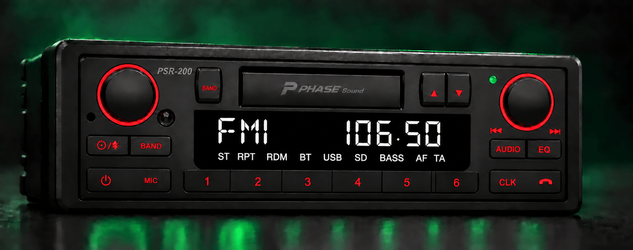 PHASE Sound PSR-200: simulação de sete cores nos botões, com display central branco